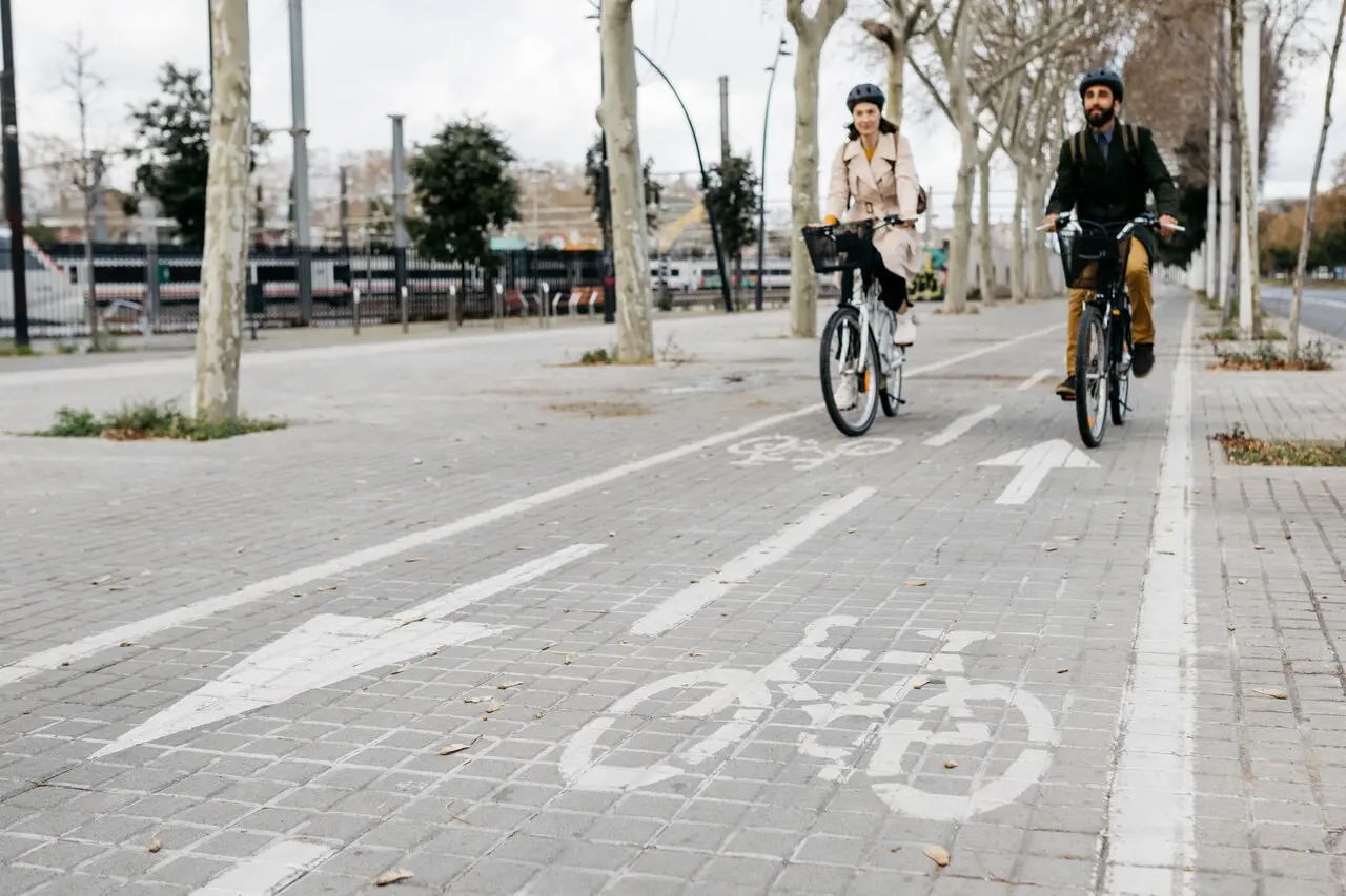 bike commuters in bike lane bike commuters in bike lane