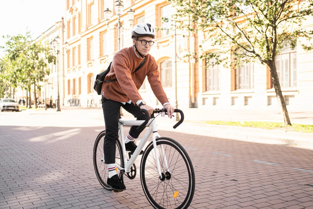 commuter on white bike commuter on white bike