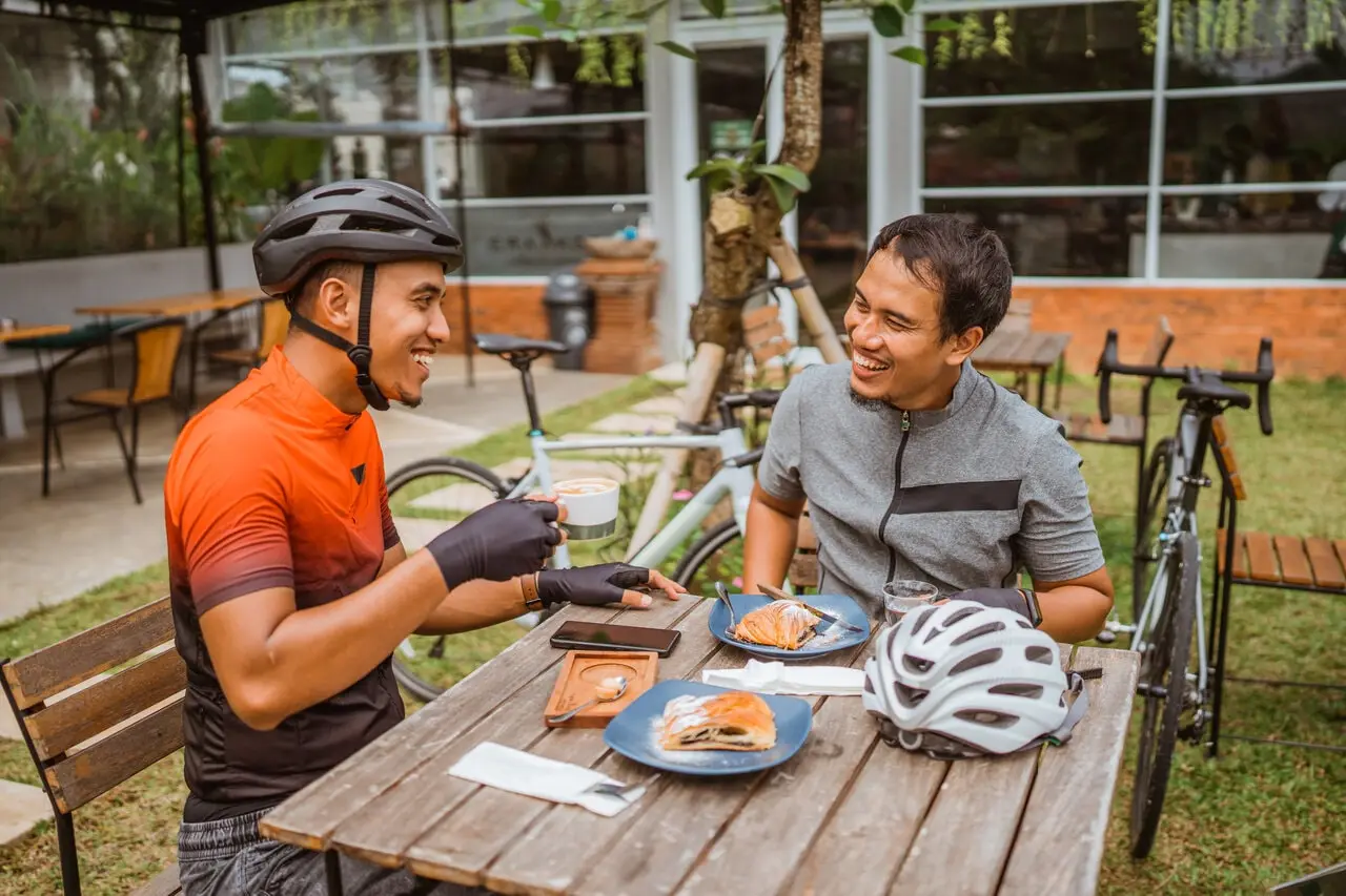 cyclists drinking coffee cyclists drinking coffee