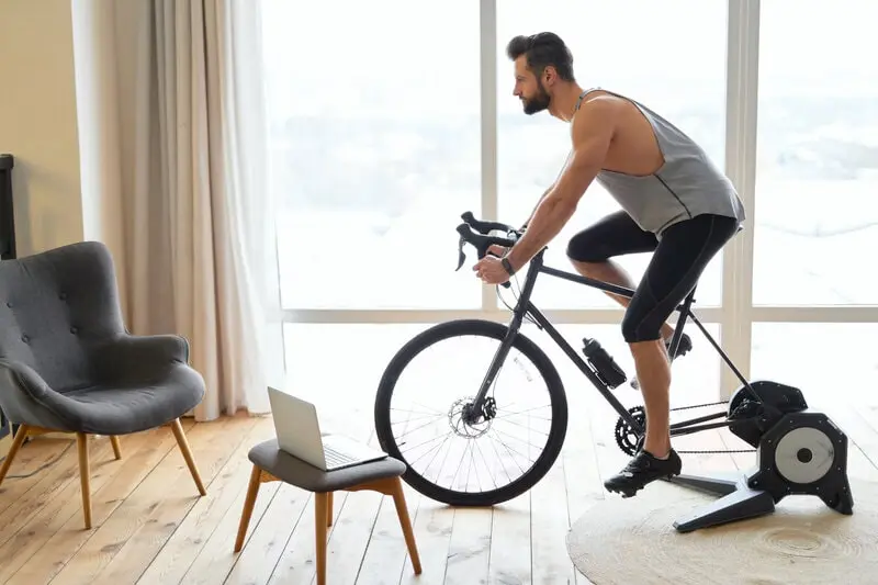 cyclist on a smart trainer cyclist on a smart trainer