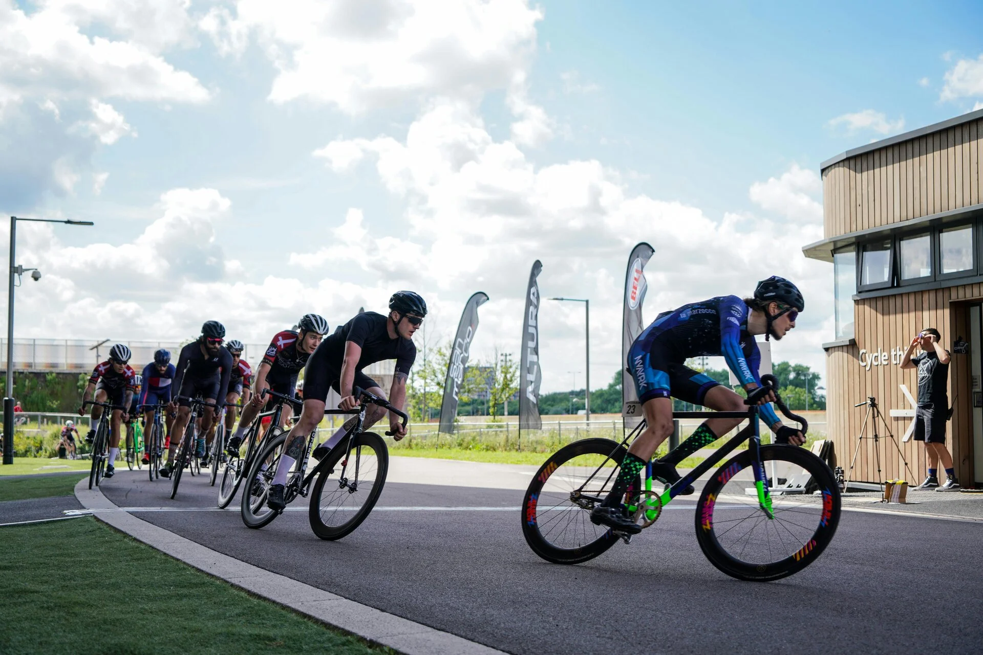 Cyclists racing in a criterium