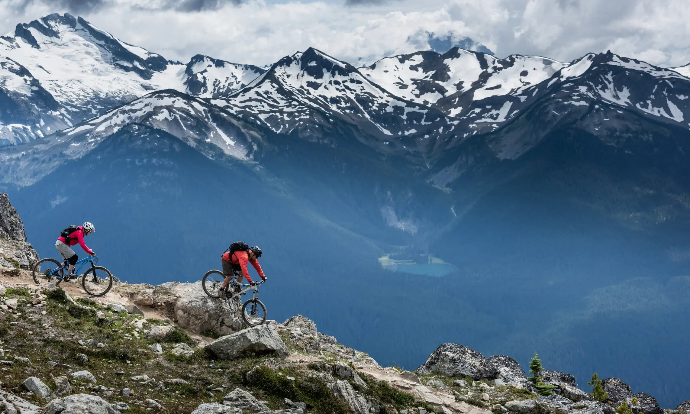 Mountain biker riding a forest trail