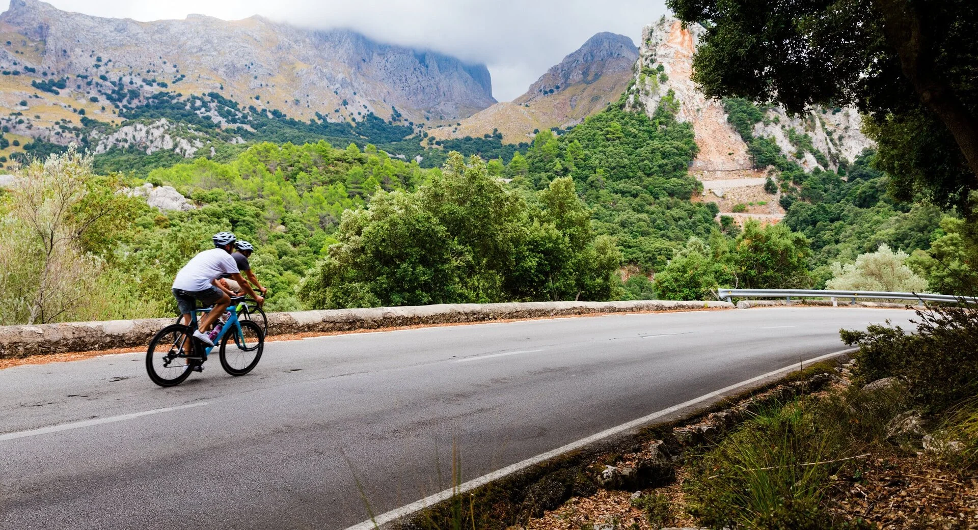 Road cyclist riding on the open road
