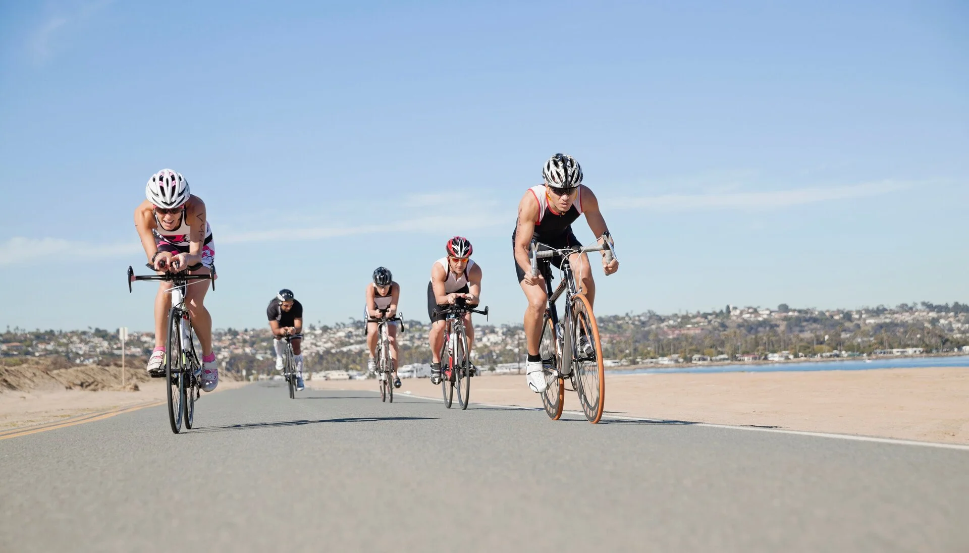 Triathlete riding a time-trial bike