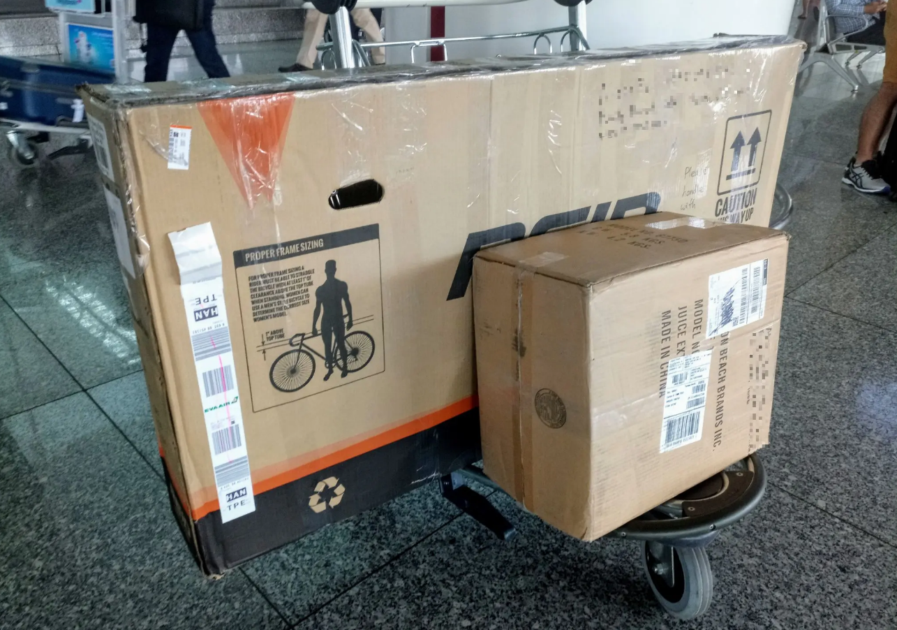 bicycle packed for flight