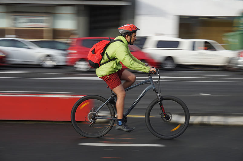 bicycle commuter in helmet
