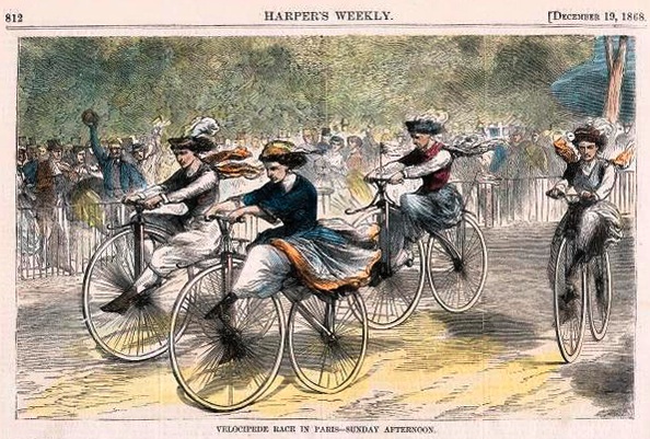 women on vintage bikes